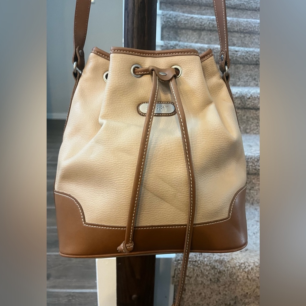 ESPRIT Vintage Y2K Brown and Tan Crossbody Bucket Bag Good Condition - Picture 2 of 12
